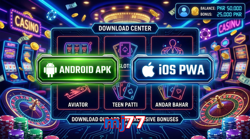 Main screen of Mj77 download page for PK players