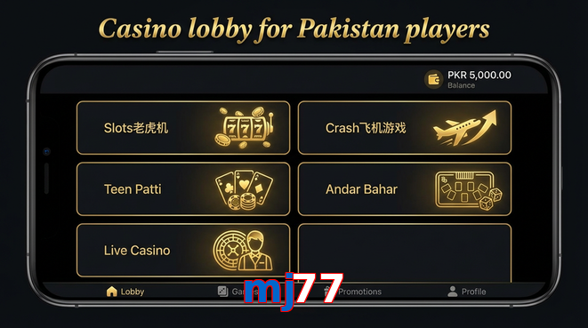 Lobby view of Mj77 for Pakistan users